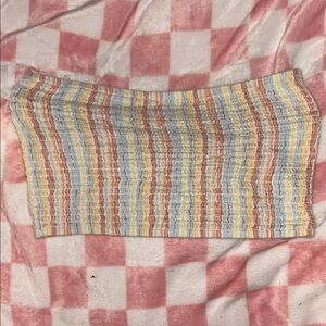 Billabong Pastel Striped Smocked Tube Top — Blue, Yellow, Pink, Cream